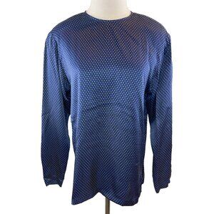Vintage Rodier Silk Blue and Green Polka Dot Long Sleeve Blouse